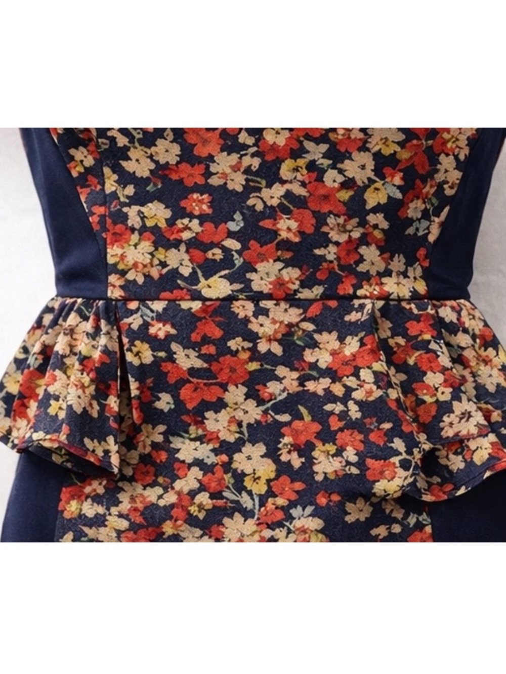 Anthropologie Kachel Silk Floral Peplum Dress Size 6 Red Blue Career Party - Picture 3 of 8